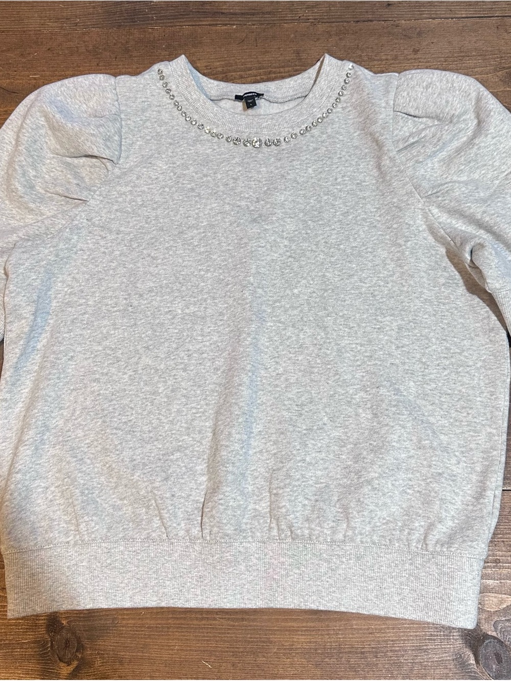Puff Sleeve Embellished Sweatshirt - Gray